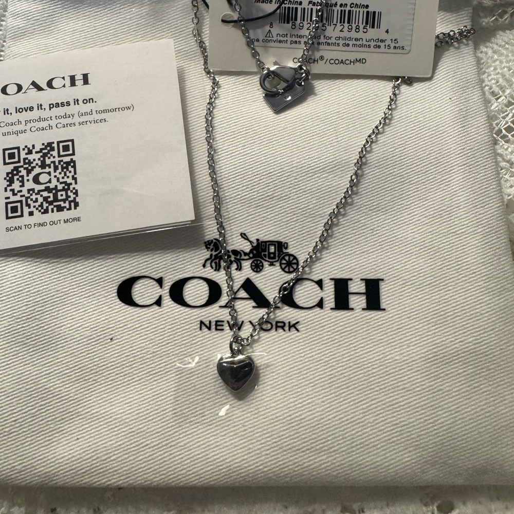 Coach Silver Heart Charm Necklace